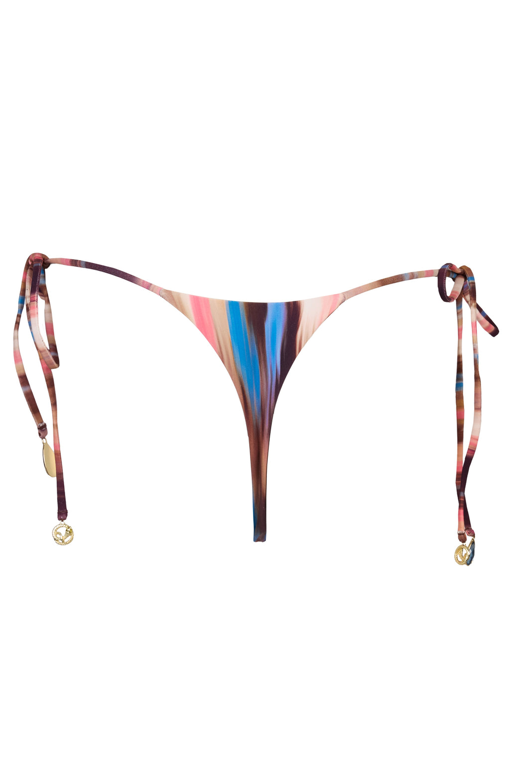 Chic Tie-Side Thong Bikini Bottoms in Abstract Stripe