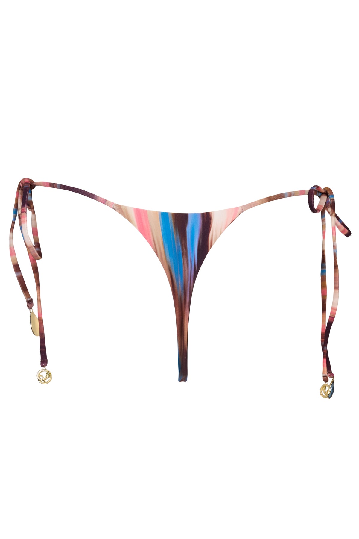 Chic Tie-Side Thong Bikini Bottoms in Abstract Stripe