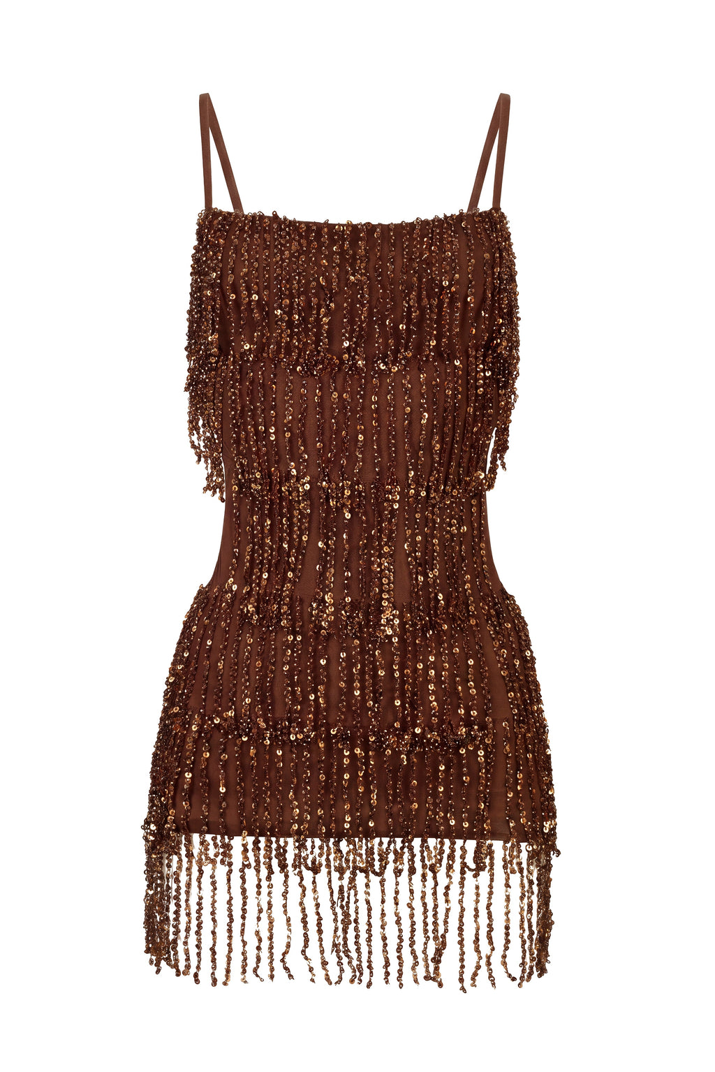Chic Fringed Backless Mini Dress in Brown Ombre