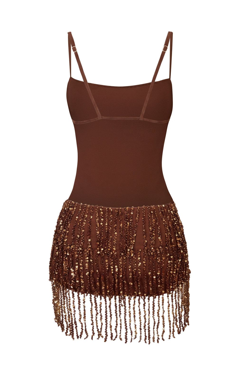 Chic Fringed Backless Mini Dress in Brown Ombre
