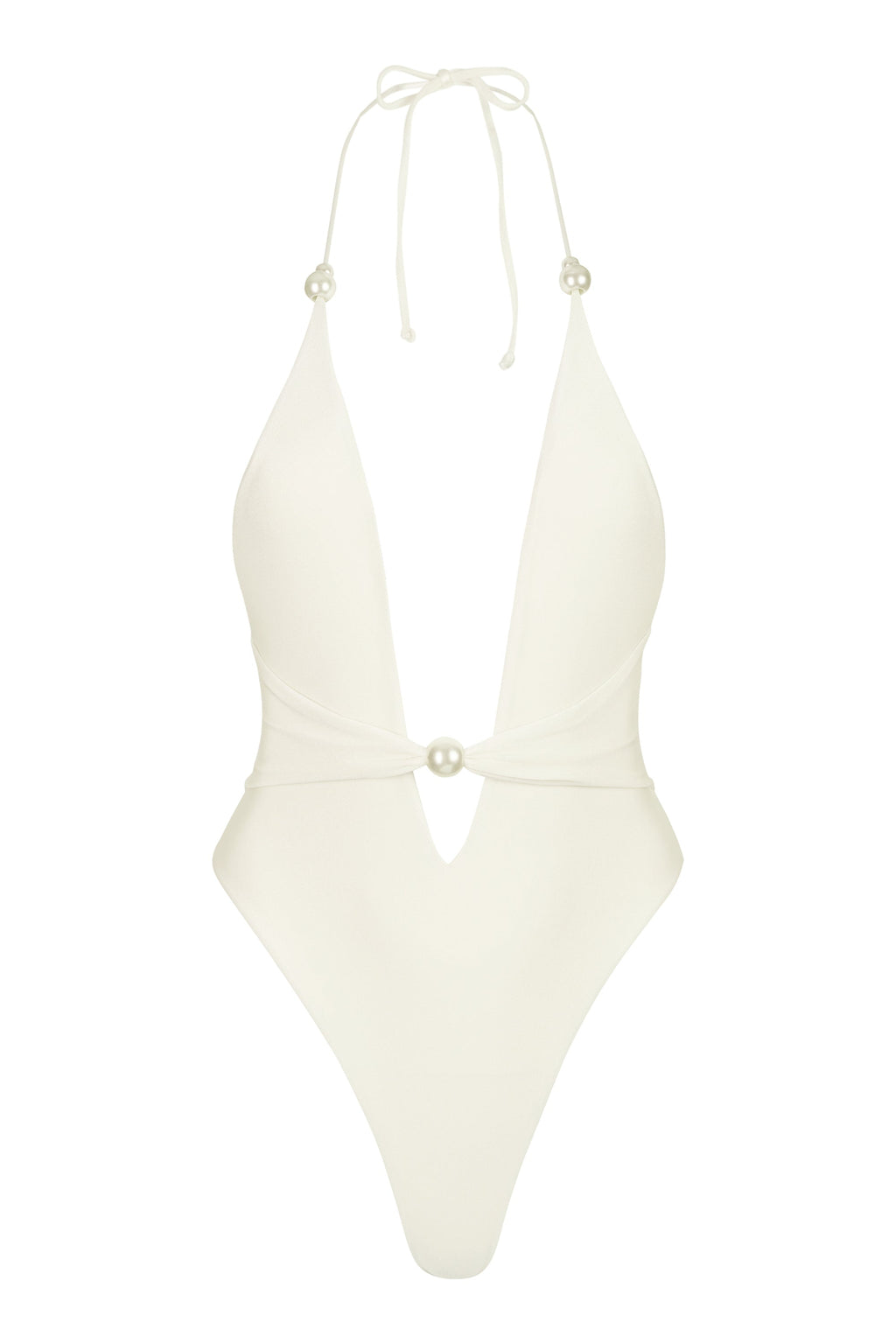 Chic Halterneck Thong Swimsuit in Pearl