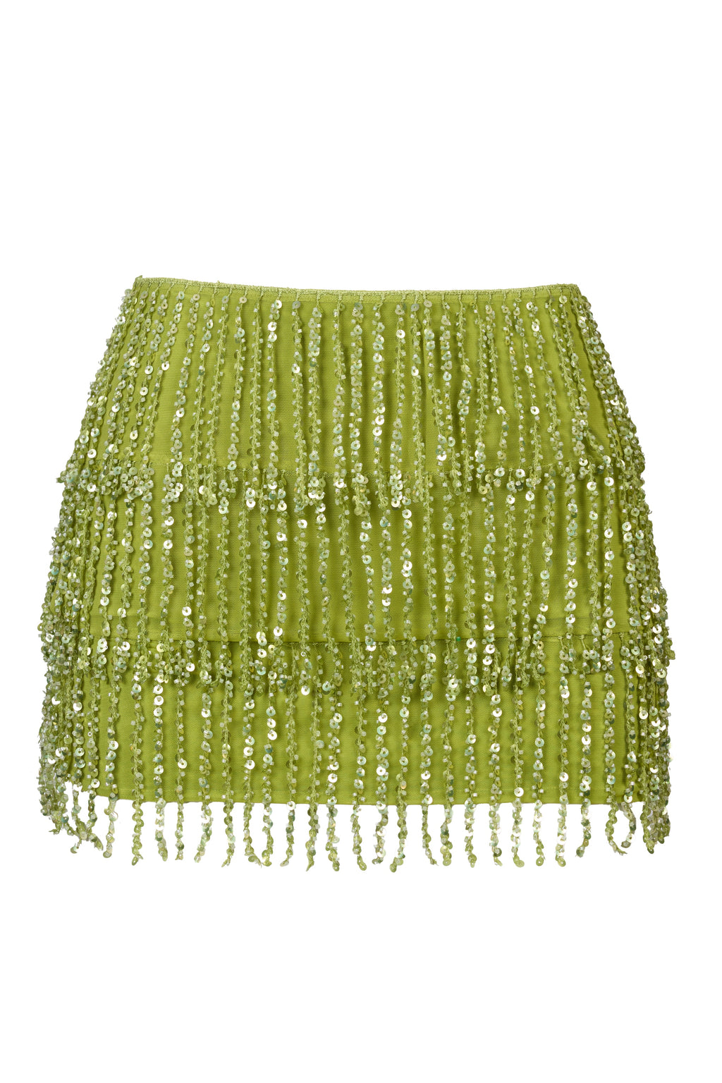 Chic Fringed Low-Rise Mini Skirt in Olive