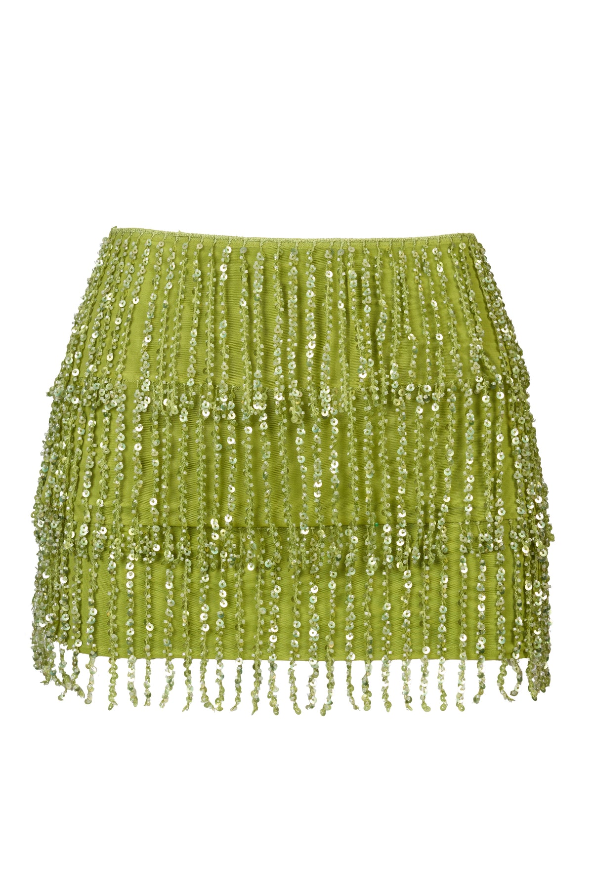 Chic Fringed Low-Rise Mini Skirt in Olive