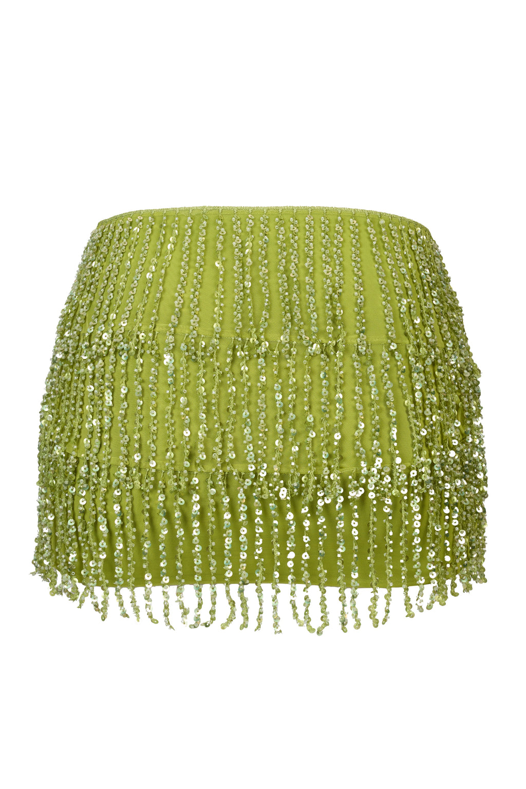 Chic Fringed Low-Rise Mini Skirt in Olive