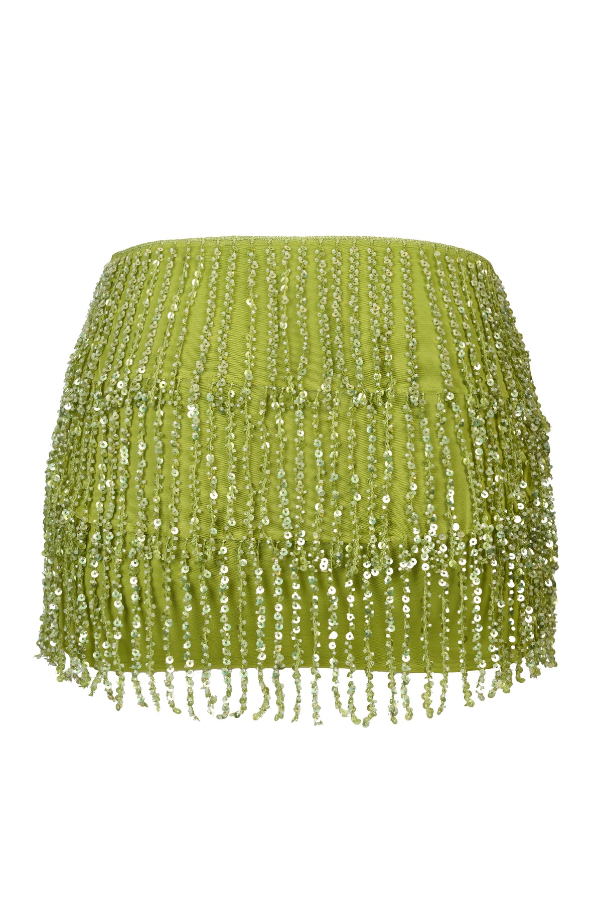 Chic Fringed Low-Rise Mini Skirt in Olive