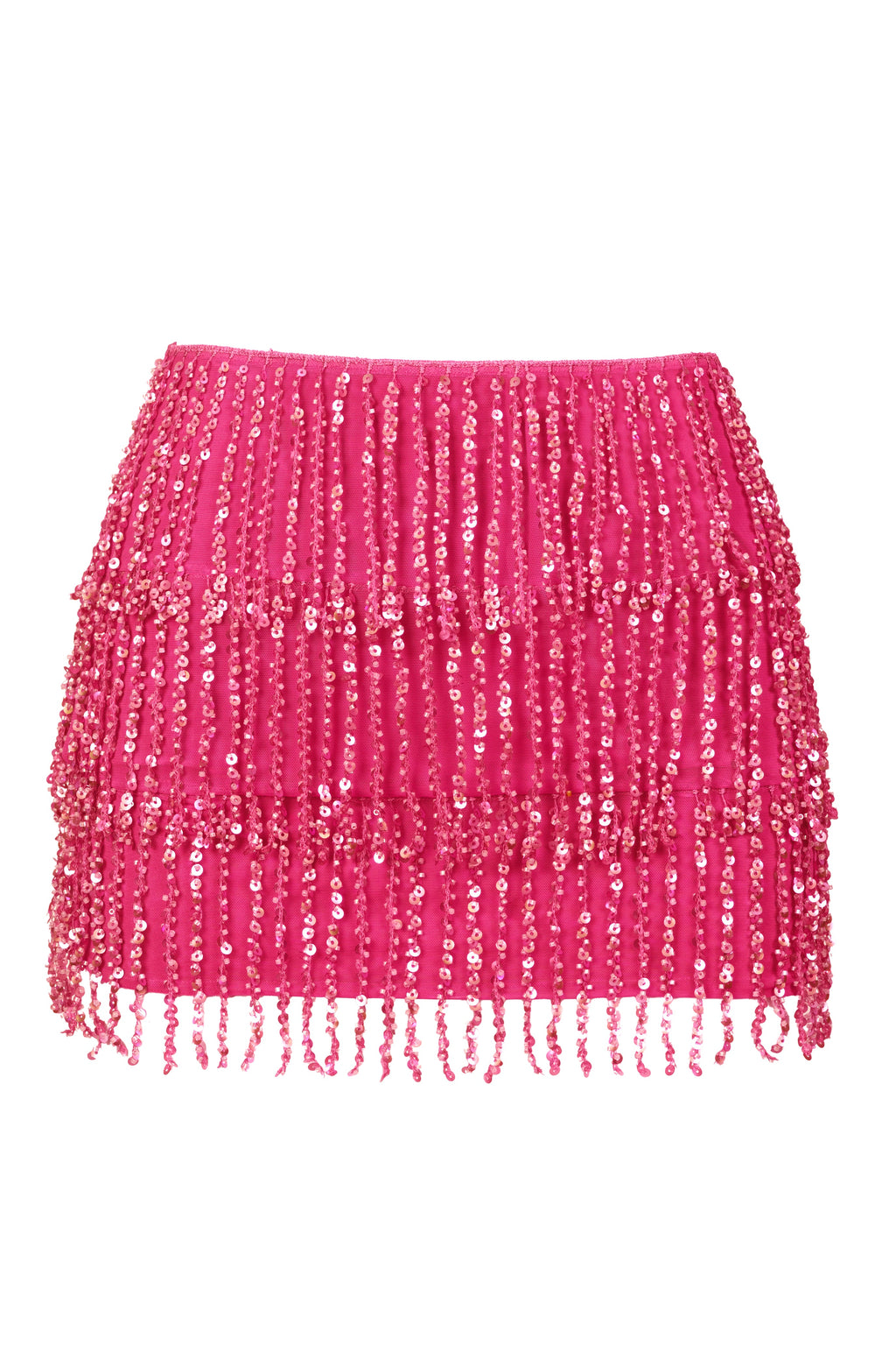 Chic Fringed Low-Rise Mini Skirt in Raspberry