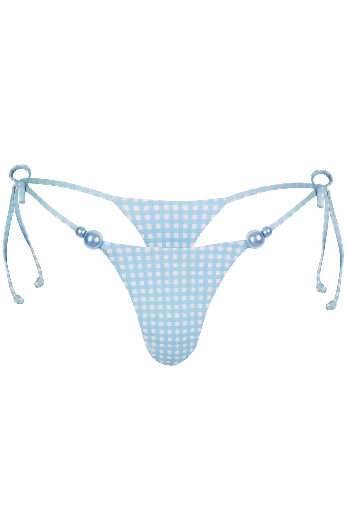 Chic Side-Tie Thong Bikini Bottoms in Blue Gingham Print