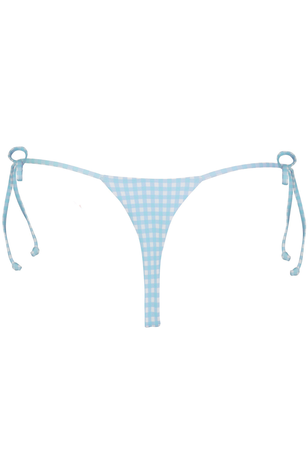 Chic Side-Tie Thong Bikini Bottoms in Blue Gingham Print