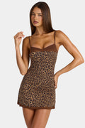 Chic Modal Lace-Trim Peekaboo Mini Dress in Leopard