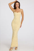Chic Embellished Square-Neck Maxi Dress in Butter Yellow