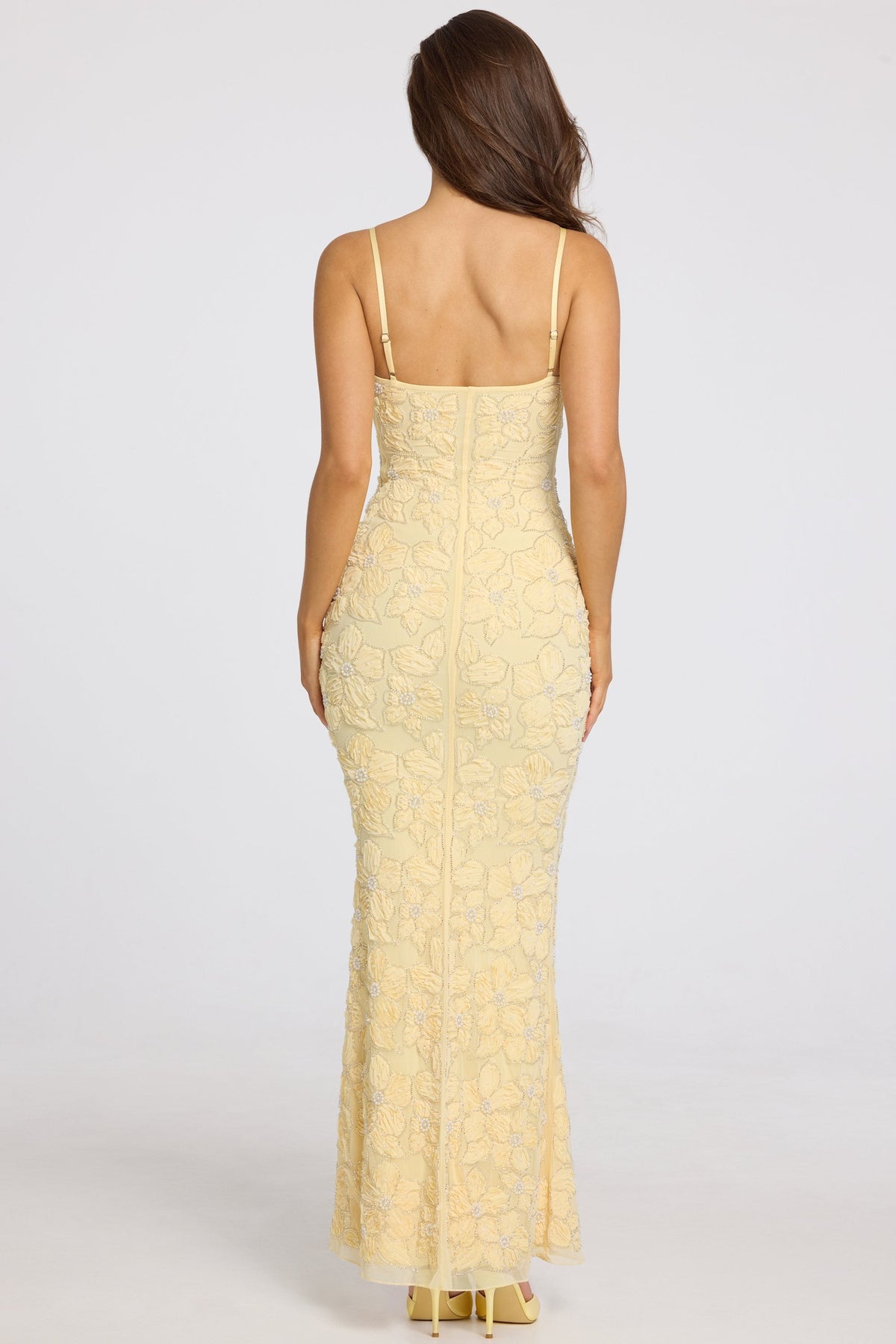 Chic Embellished Square-Neck Maxi Dress in Butter Yellow
