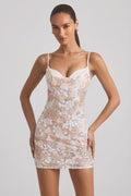 Chic Embellished Camisole Bodycon Mini Dress in Ivory