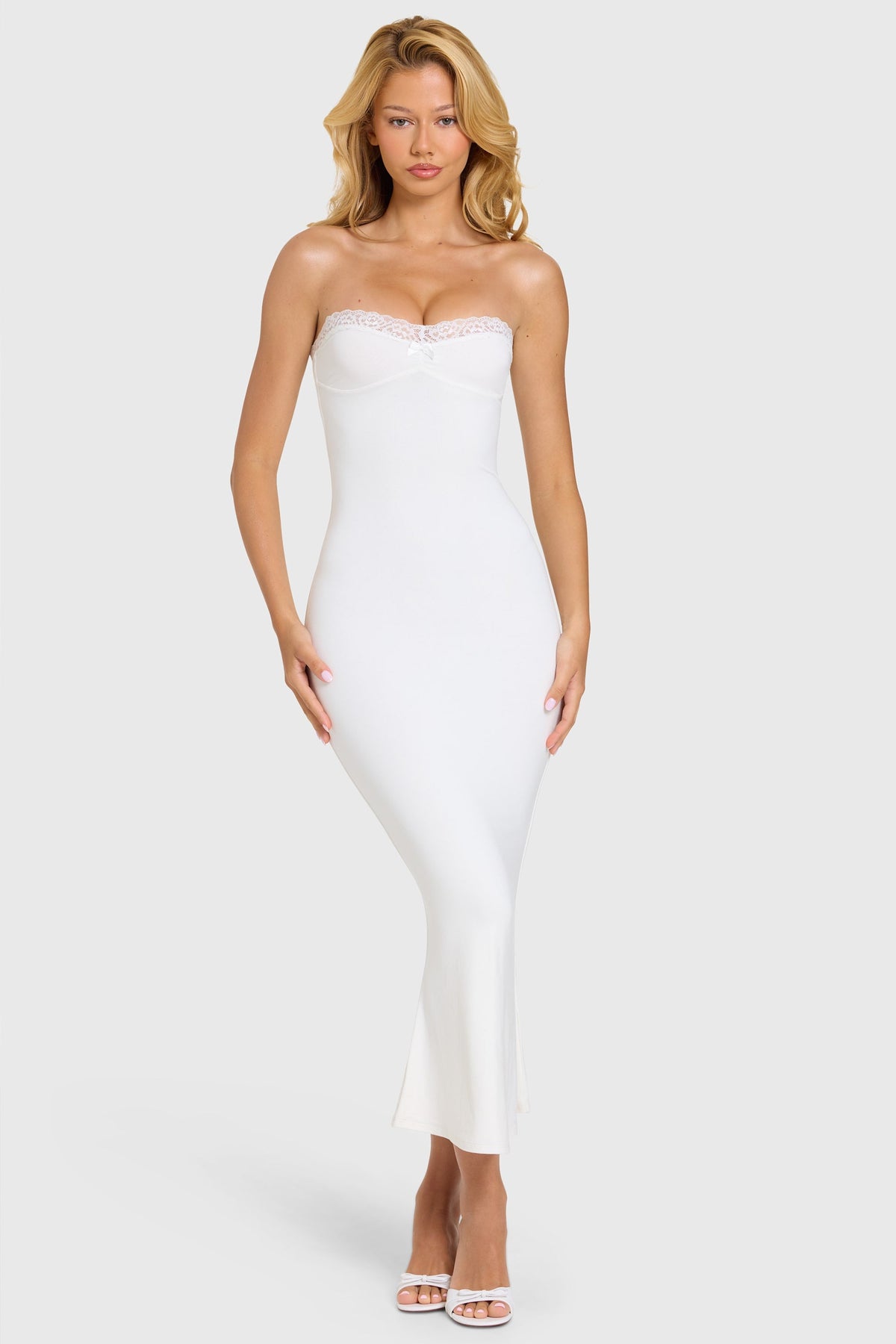 Chic Modal Lace-Trim Midaxi Dress in Coconut