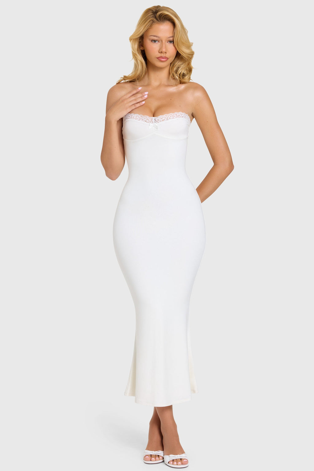 Chic Modal Lace-Trim Midaxi Dress in Coconut