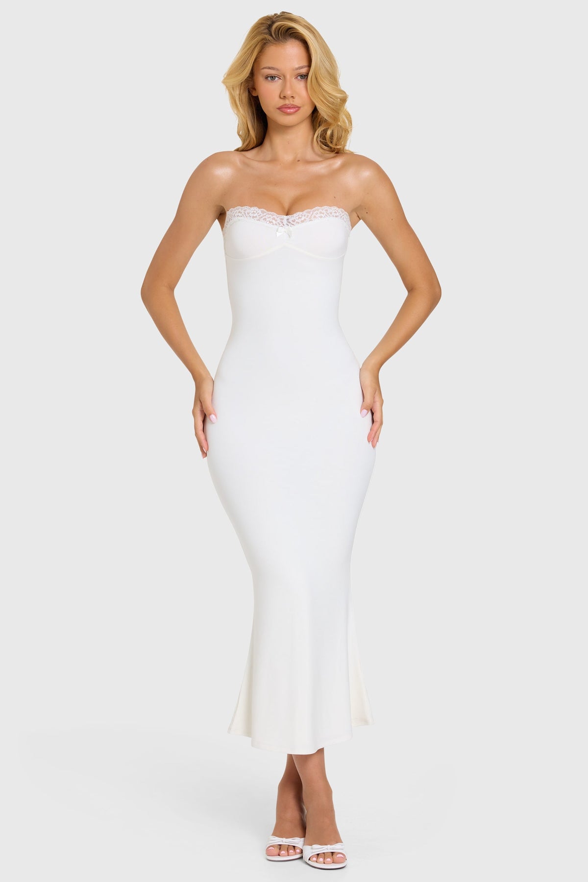Chic Modal Lace-Trim Midaxi Dress in Coconut