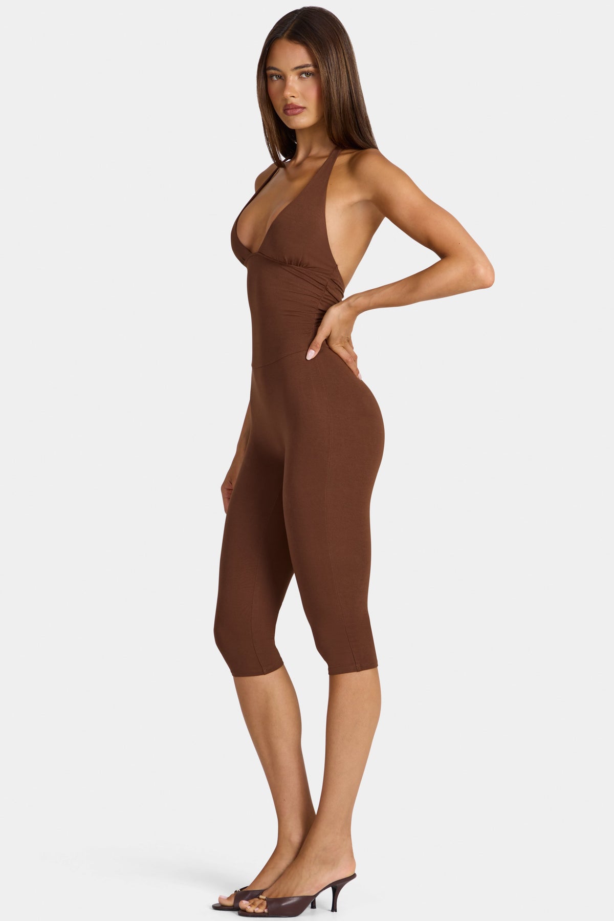 Chic Modal Capri Jumpsuit in Cocoa Brown