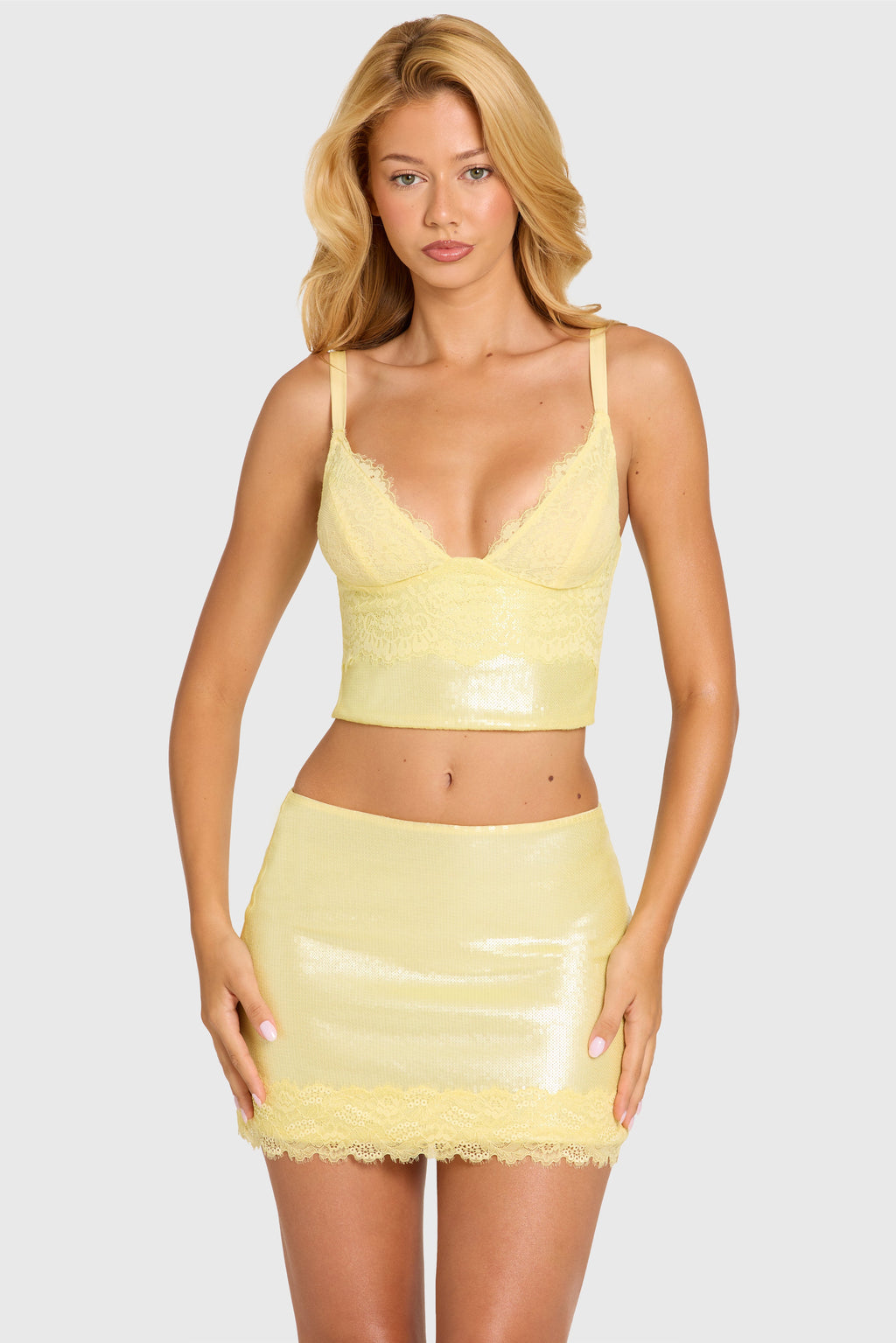 Chic Sequin Lace Bralette Top in Butter