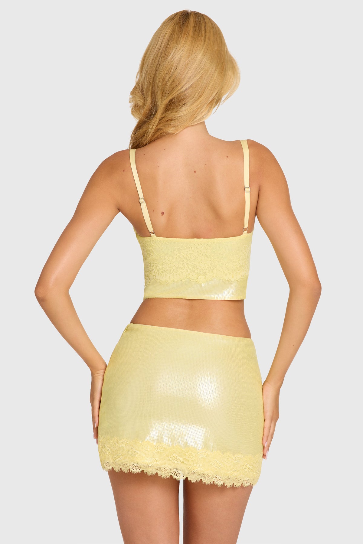 Chic Sequin Lace Bralette Top in Butter