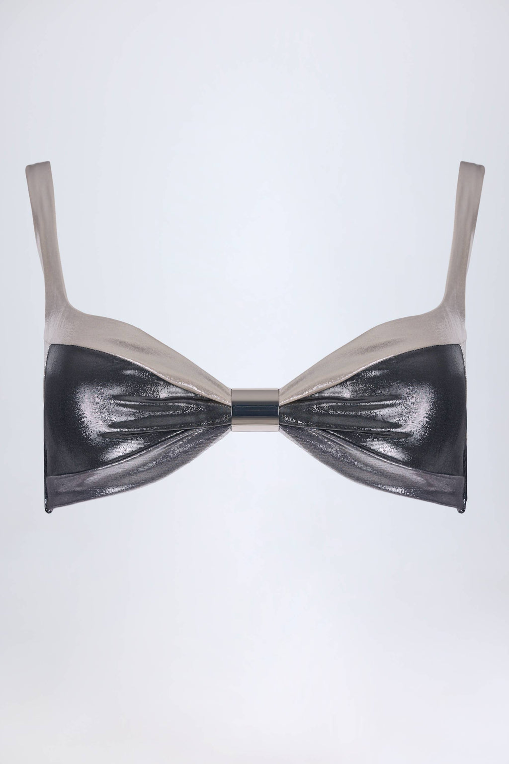 Chic Ruched Bikini Top in Silver Chrome