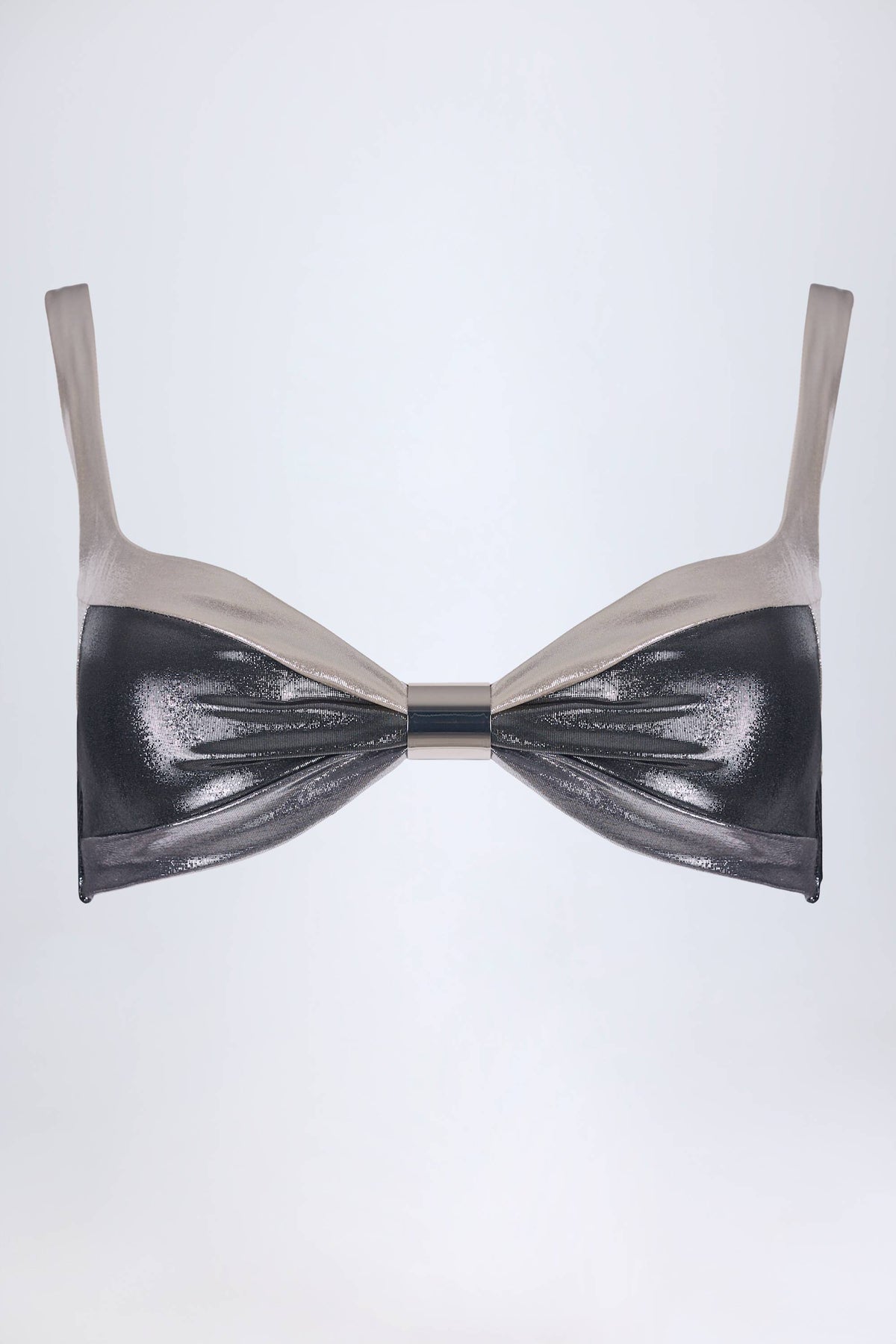 Chic Ruched Bikini Top in Silver Chrome