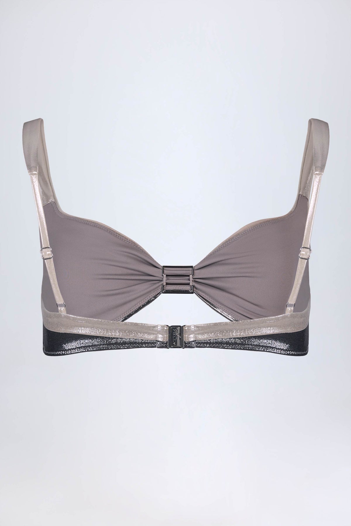 Chic Ruched Bikini Top in Silver Chrome