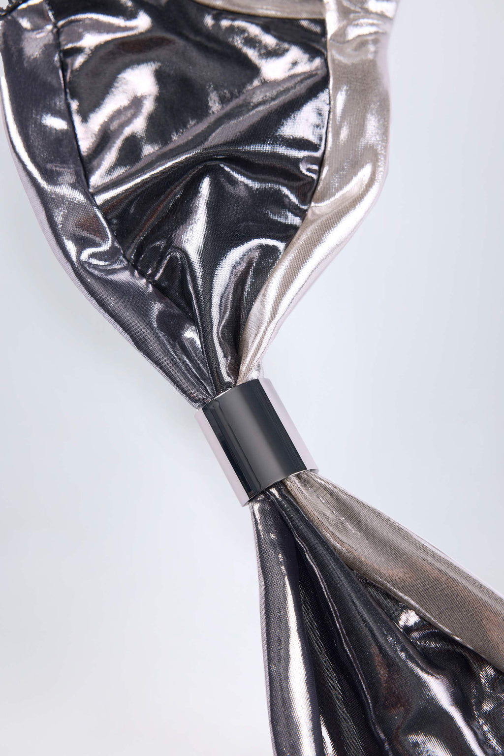 Chic Ruched Bikini Top in Silver Chrome