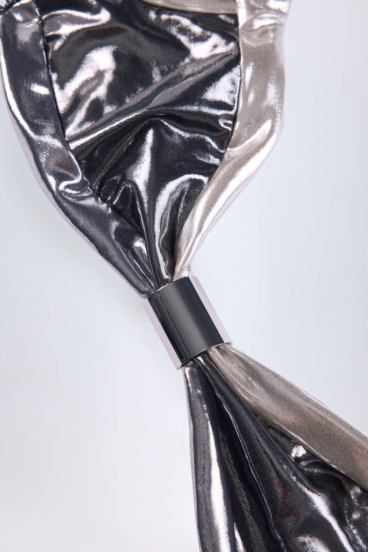 Chic Ruched Bikini Top in Silver Chrome