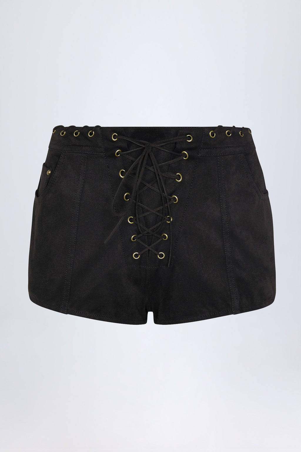 Chic Lace-Up Mid-Rise Shorts in Black