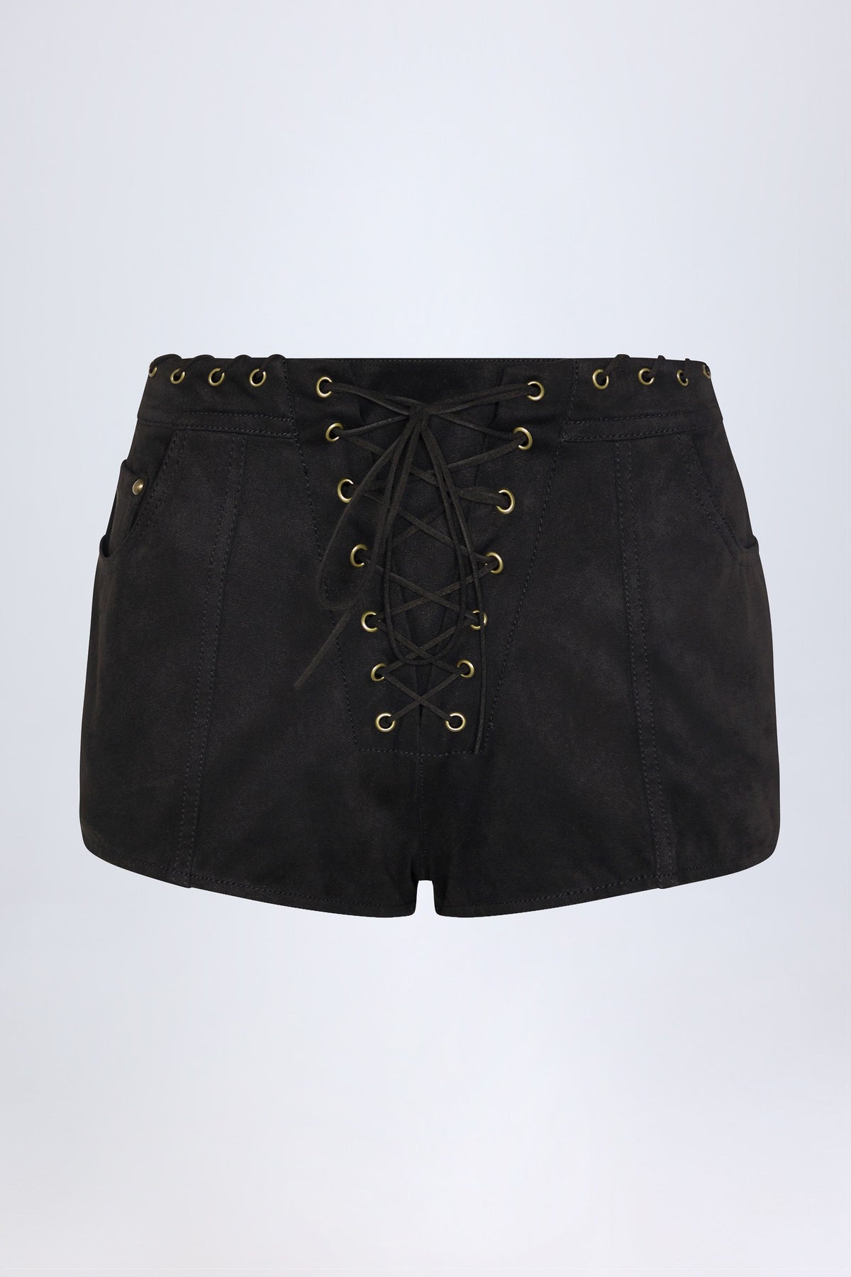 Chic Lace-Up Mid-Rise Shorts in Black
