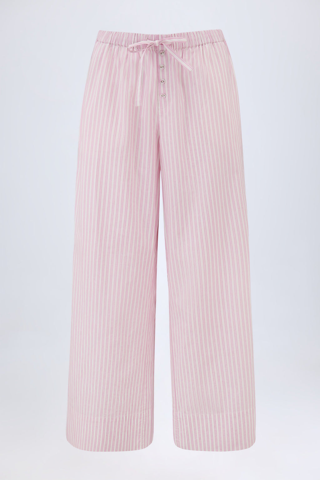 Chic Wide-Leg Cotton-Poplin Trousers in Pink Stripe