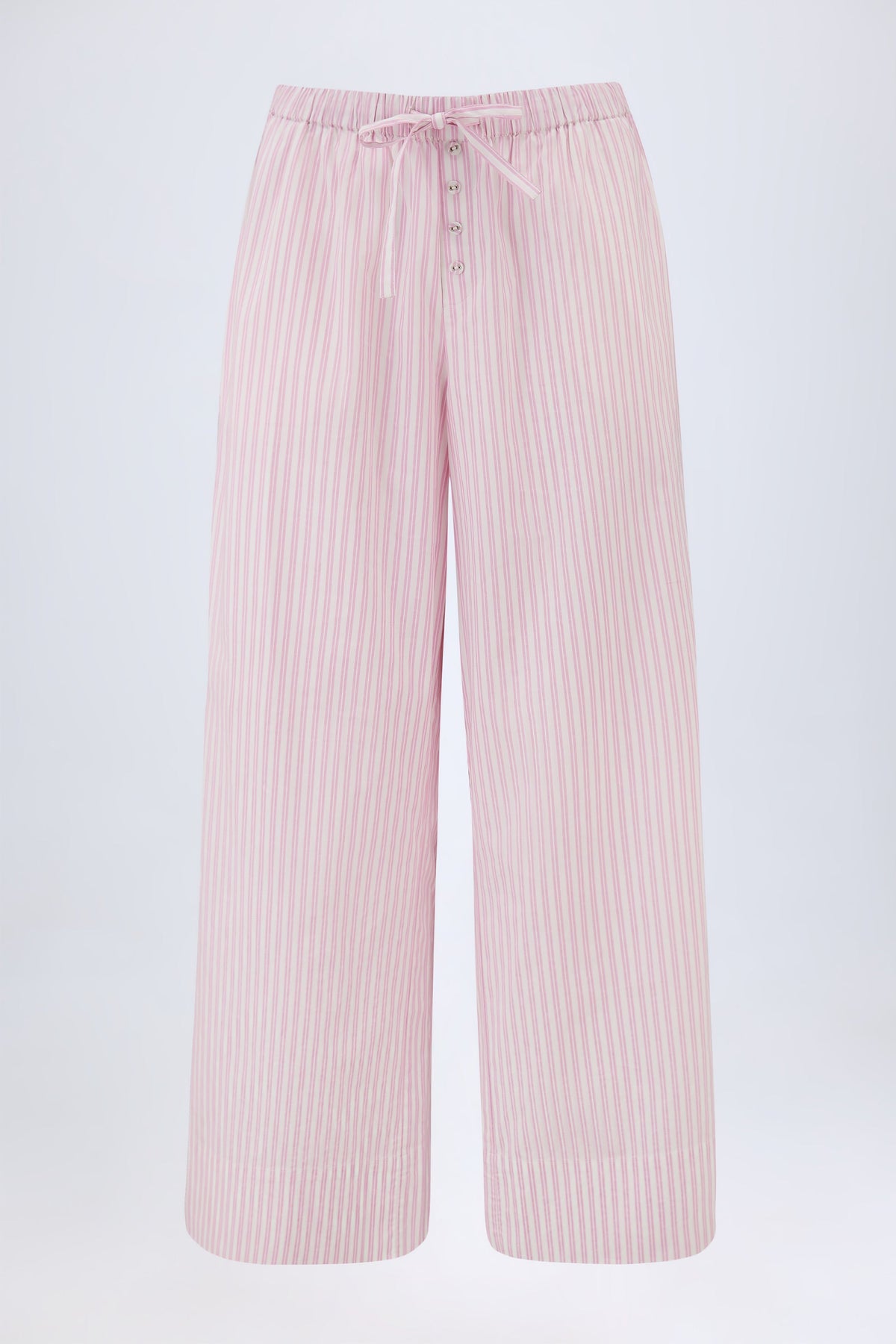 Chic Wide-Leg Cotton-Poplin Trousers in Pink Stripe