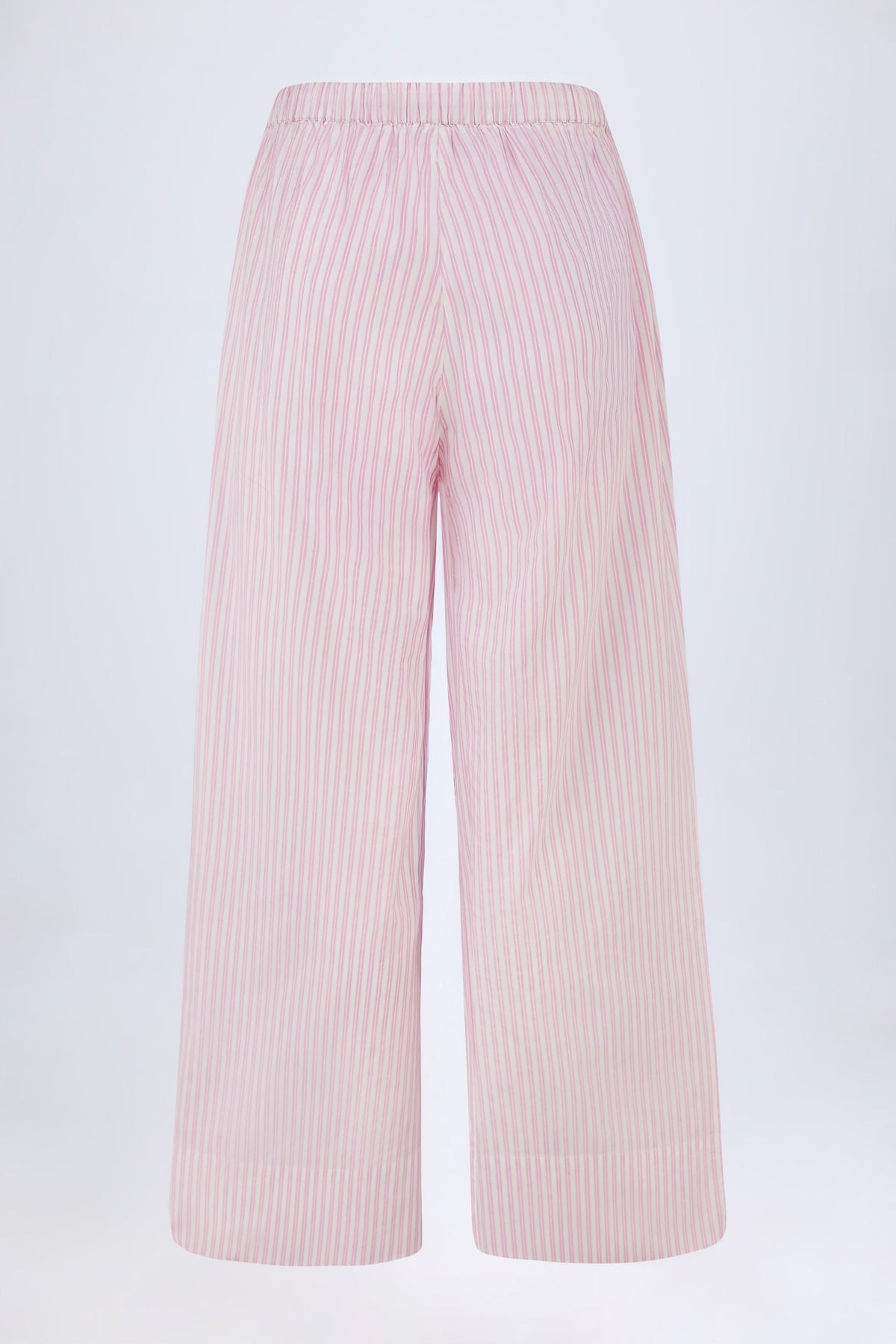 Chic Wide-Leg Cotton-Poplin Trousers in Pink Stripe