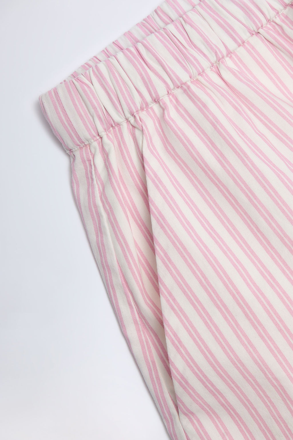 Chic Wide-Leg Cotton-Poplin Trousers in Pink Stripe