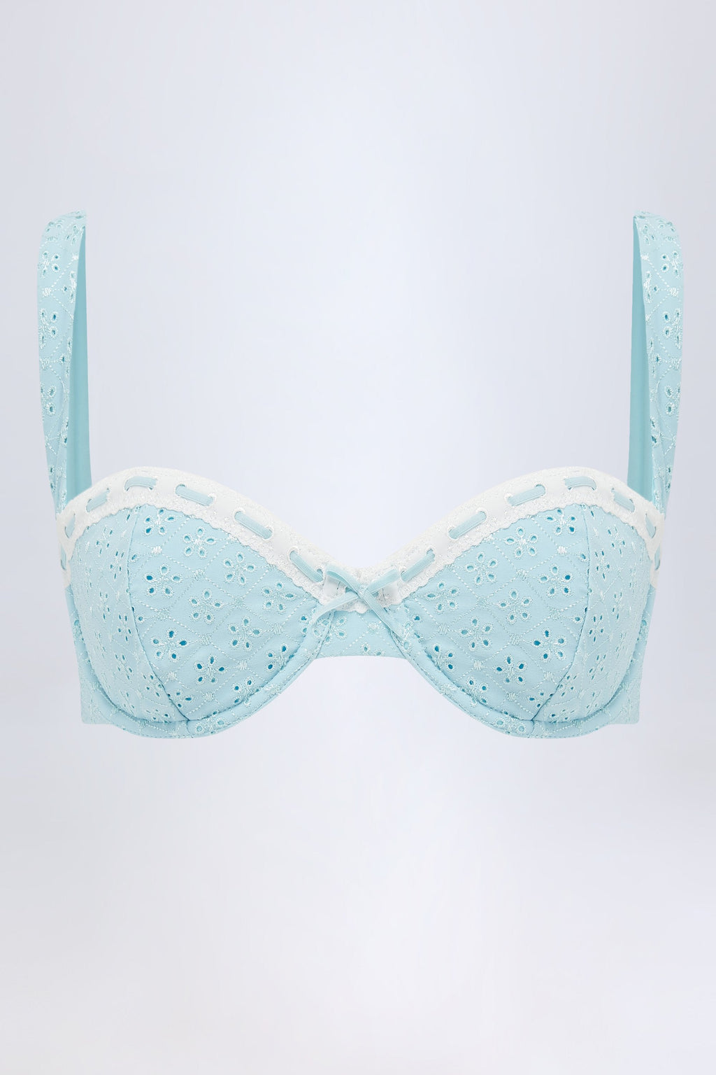 Chic Broderie Anglaise Underwired Balconette Bikini Top in Powder Blue