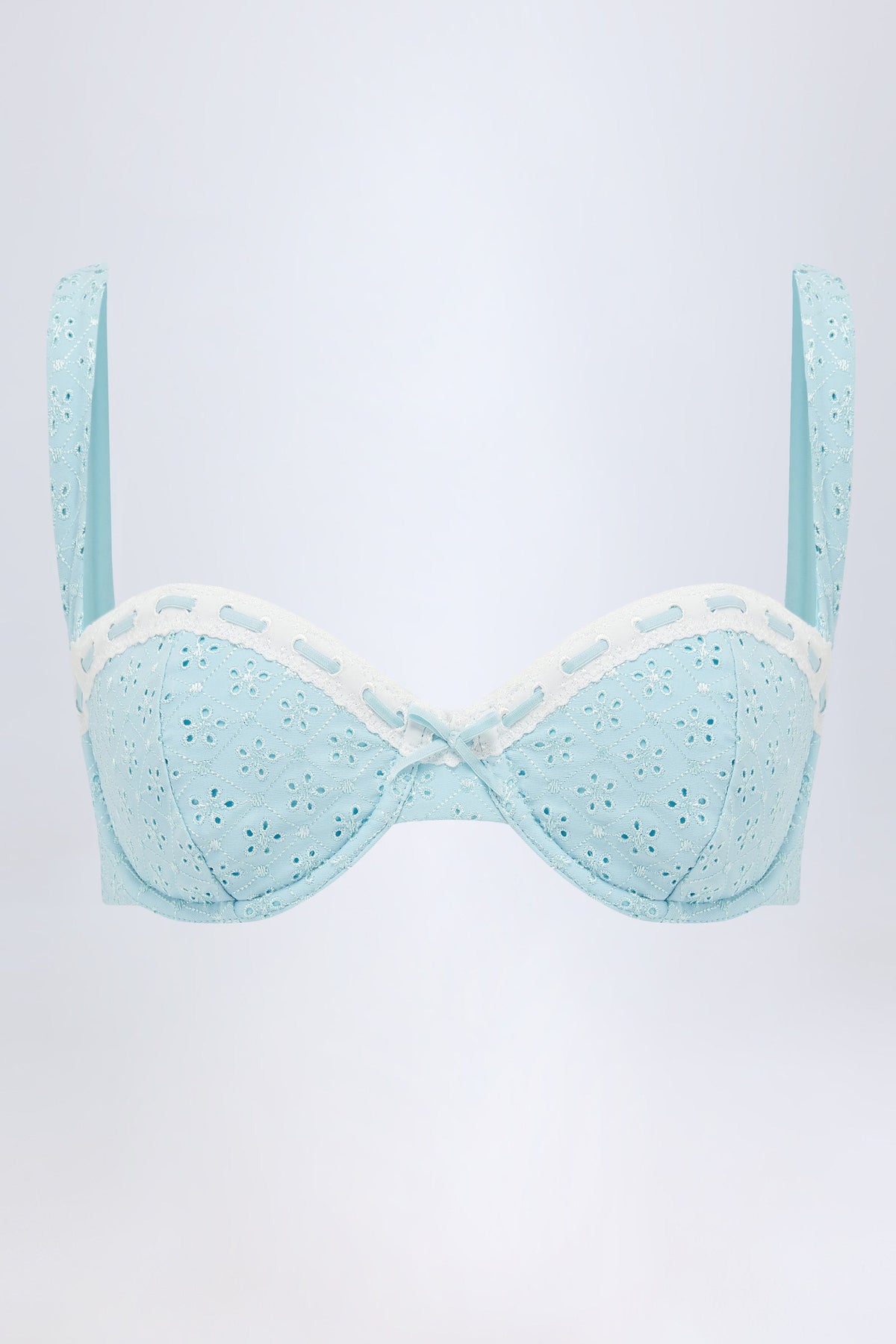 Chic Broderie Anglaise Underwired Balconette Bikini Top in Powder Blue