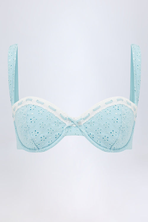 Chic Broderie Anglaise Underwired Balconette Bikini Top in Powder Blue