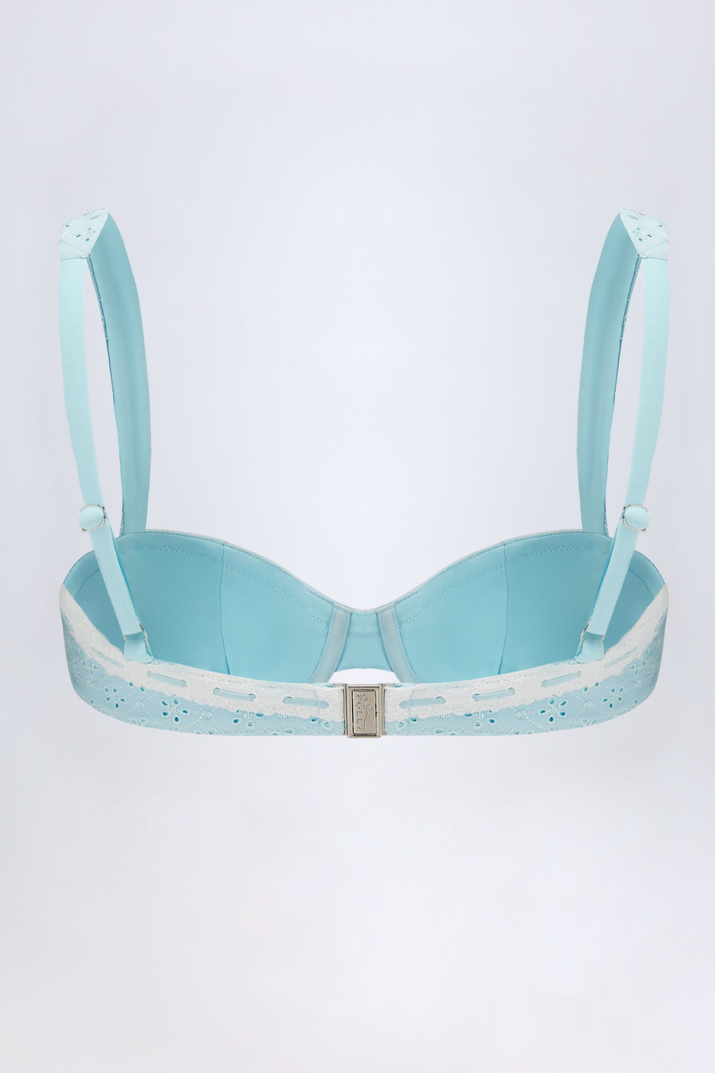 Chic Broderie Anglaise Underwired Balconette Bikini Top in Powder Blue