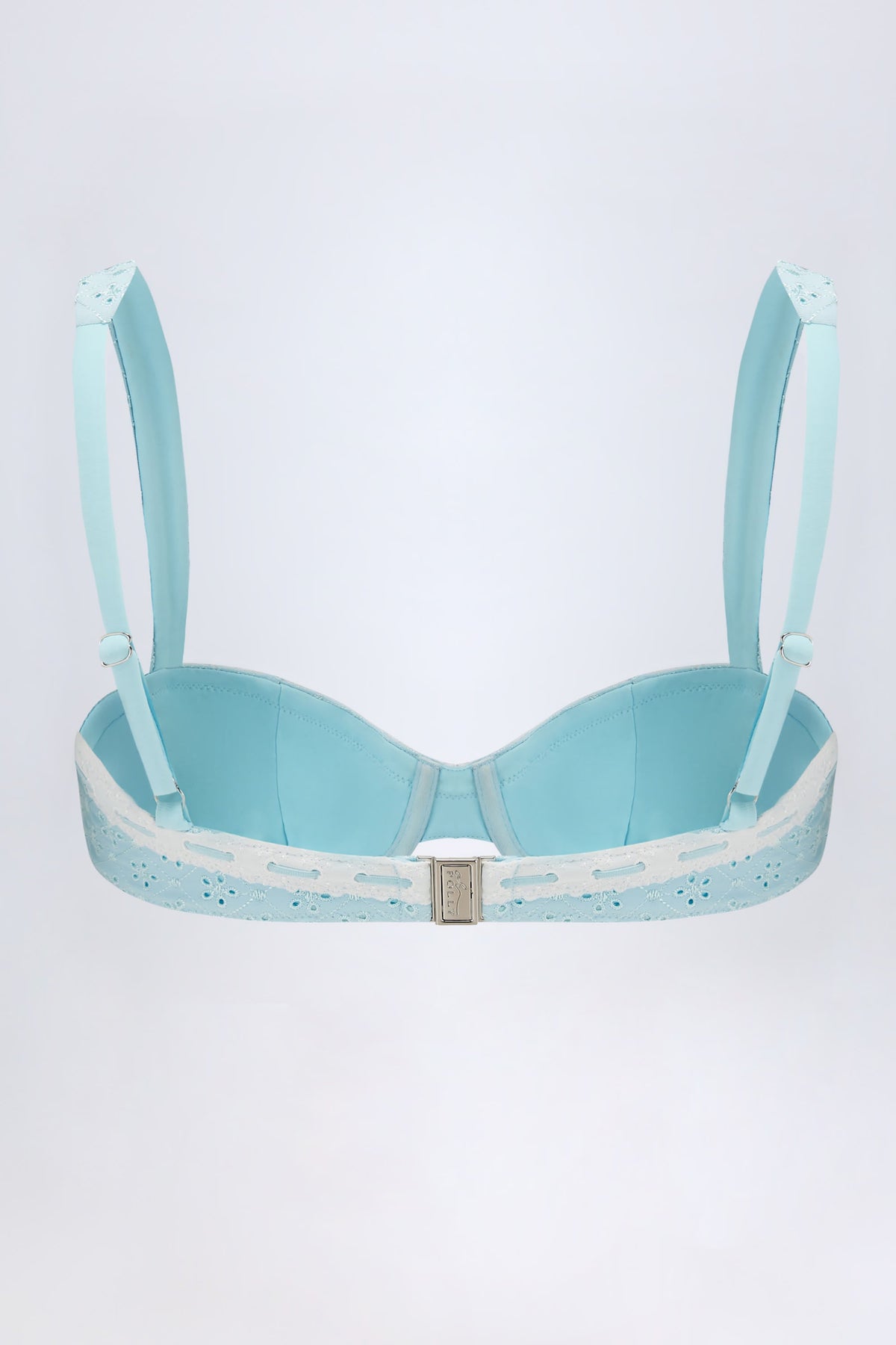 Chic Broderie Anglaise Underwired Balconette Bikini Top in Powder Blue