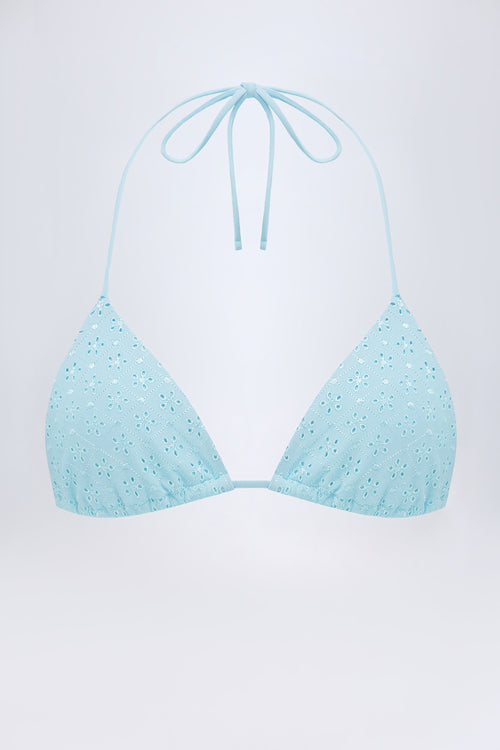 Chic Broderie Anglaise Triangle Bikini Top in Powder Blue