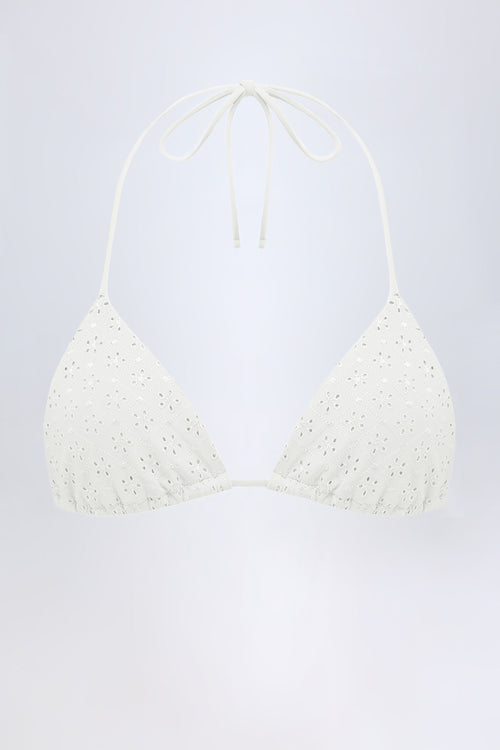 Chic Broderie Anglaise Triangle Bikini Top in White