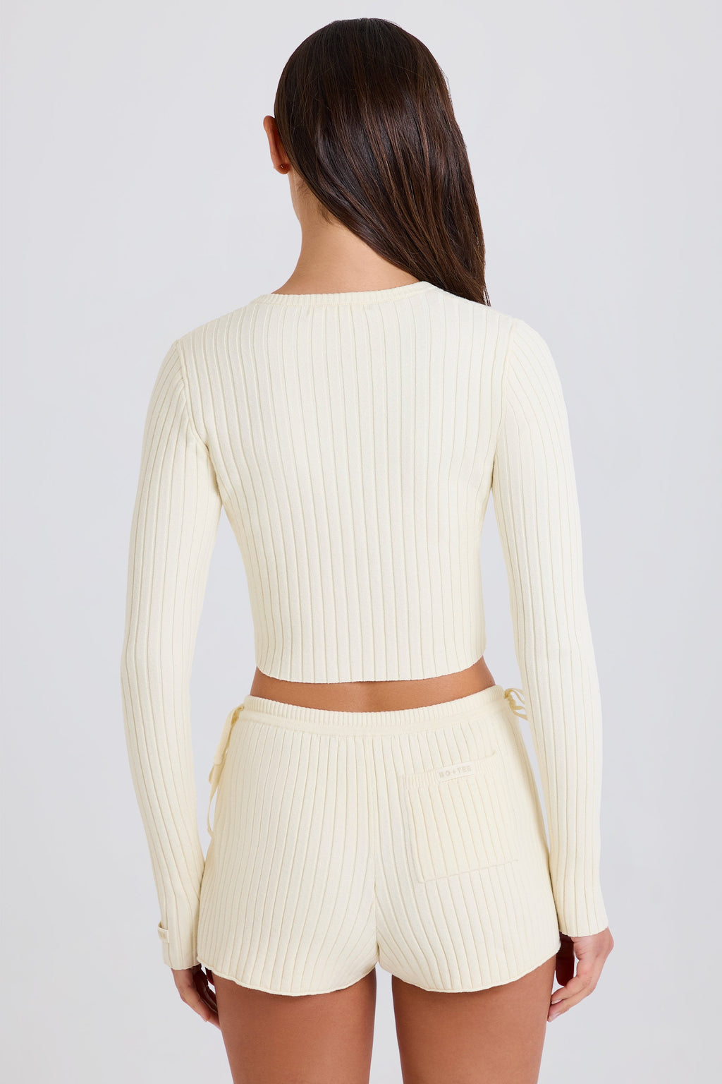 Chic Ribbed Knit Tie Mini Shorts in Cream