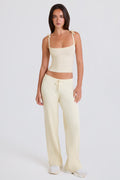 Chic Ribbed Knit Wide-Leg Joggers in Cream