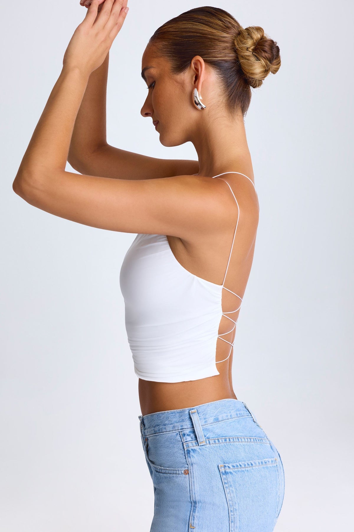 Chic One-Shoulder Lace-Up Top in White