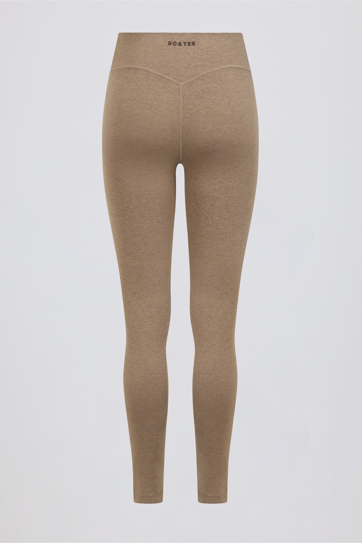 Chic Brushed Jersey Ruched Mid-Rise Leggings in Mocha Marl