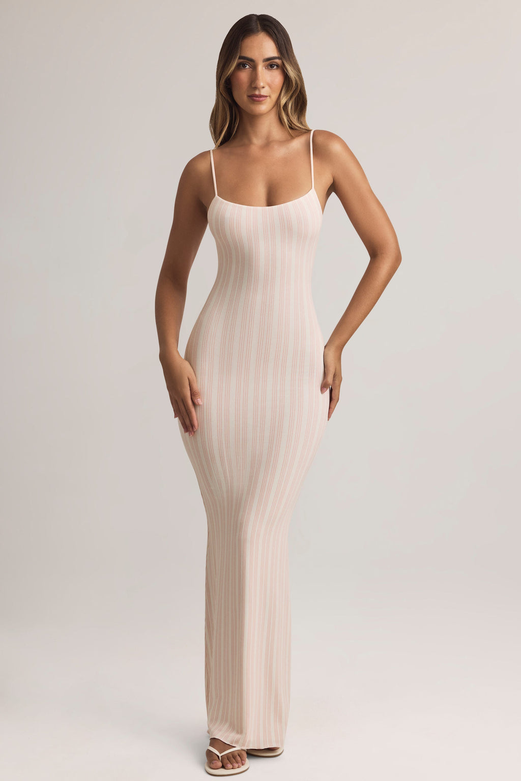 Chic Modal Scoop-Neck Strappy Maxi Dress in Stripe Print