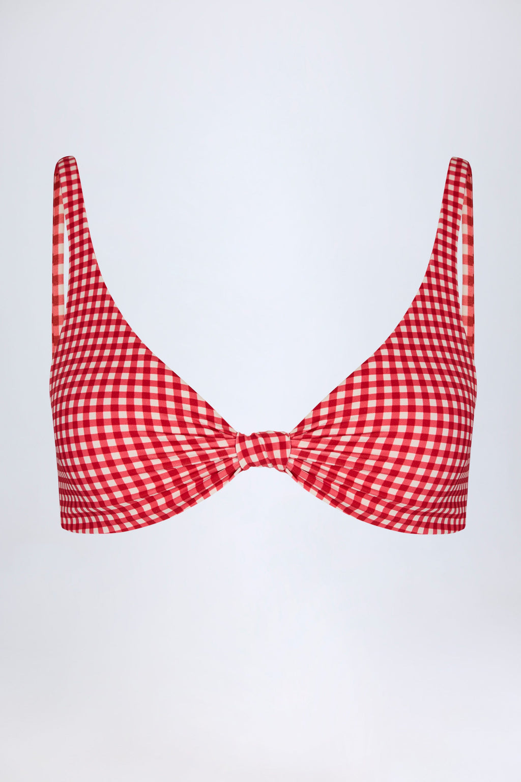 Chic Knot-Detail Bikini Top in Red Gingham