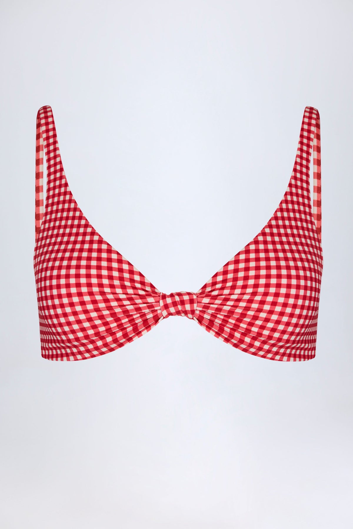 Chic Knot-Detail Bikini Top in Red Gingham