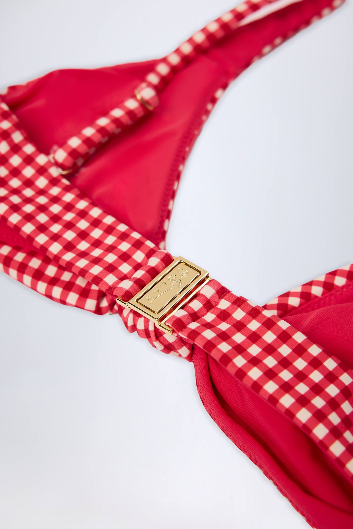 Chic Knot-Detail Bikini Top in Red Gingham