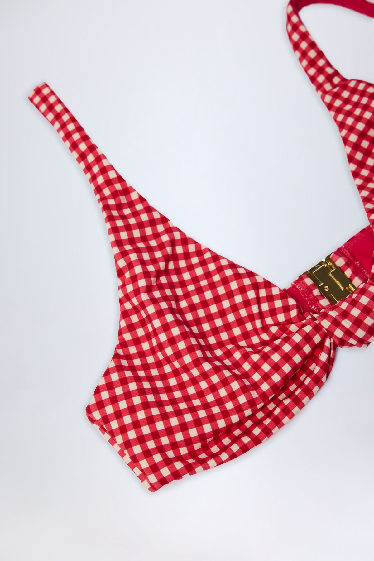 Chic Knot-Detail Bikini Top in Red Gingham