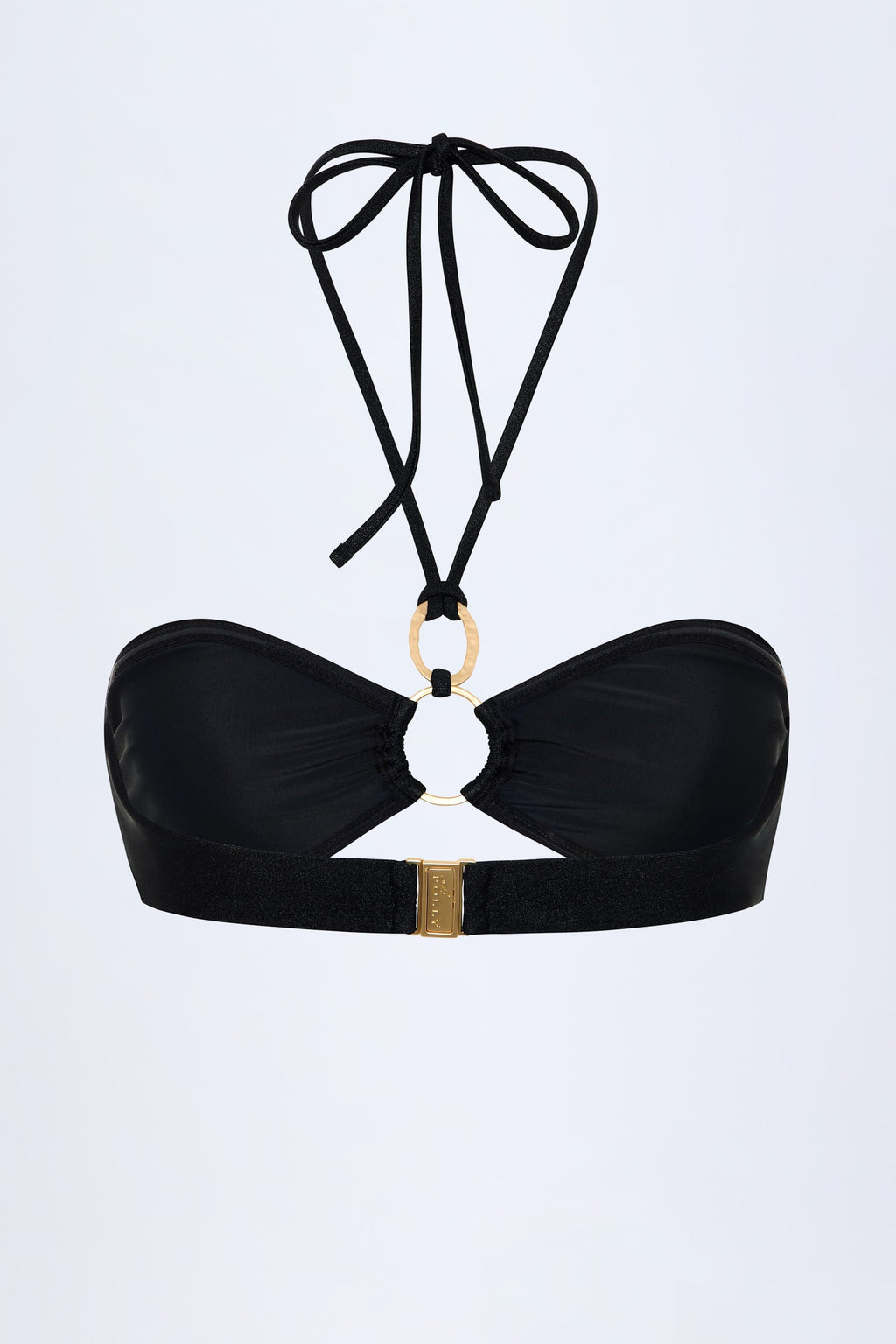 Chic Hardware-Detail Ruched Halterneck Bikini Top in Black